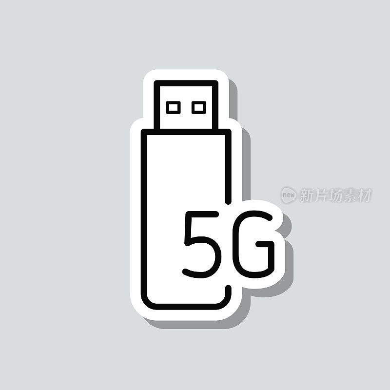 5 g USB调制解调器。图标贴纸在灰色背景